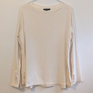Lauren Ralph Lauren Sz 2X Cream Boat Neck Long Sleeve Top Ribbed Sides